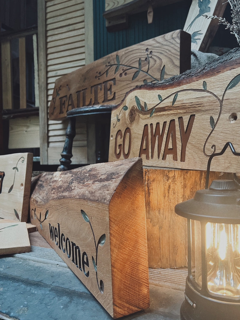 Cabin Carved - "Go Away" sign